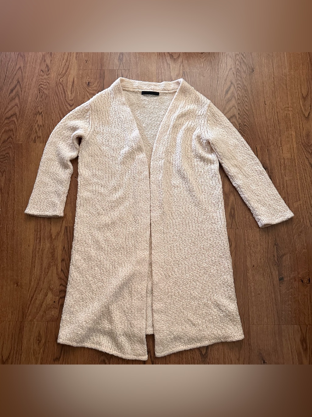 Jenni Kayne Cream Cozy Open-Front Boucl Knit Long Cardigan Size Small